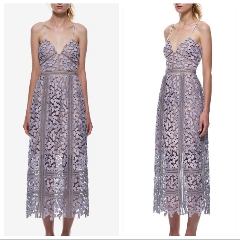 Self-Portrait Arabella Lace Midi Dress Lilac